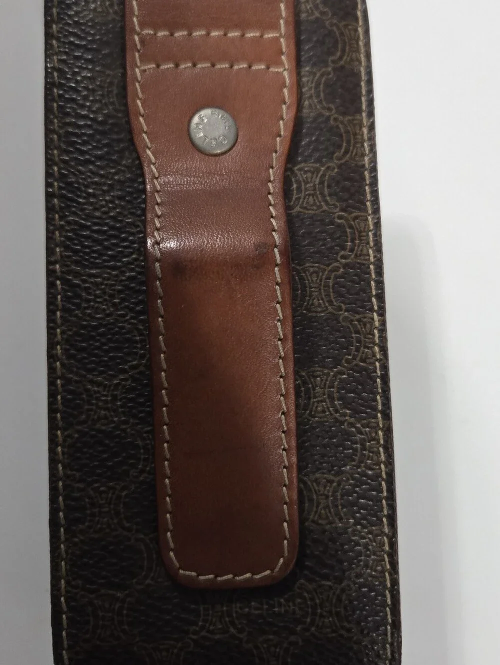 Celine Brown Patterned Leather Phone Case with Tan Strap